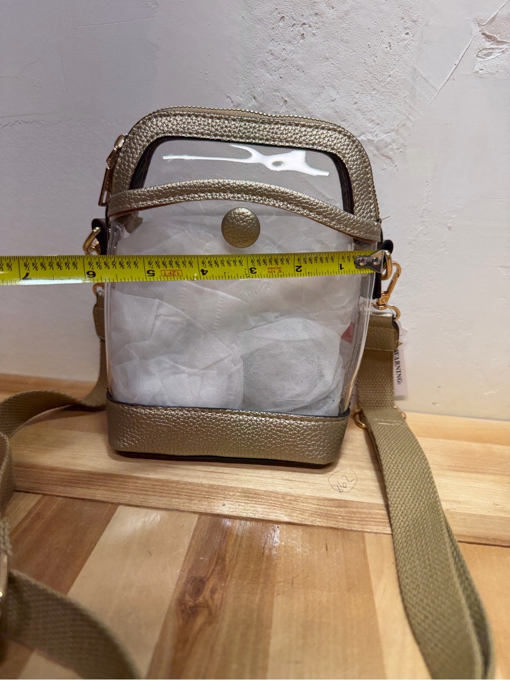 Clear Crossbody Bag with Gold Trim - Picture 4 of 8